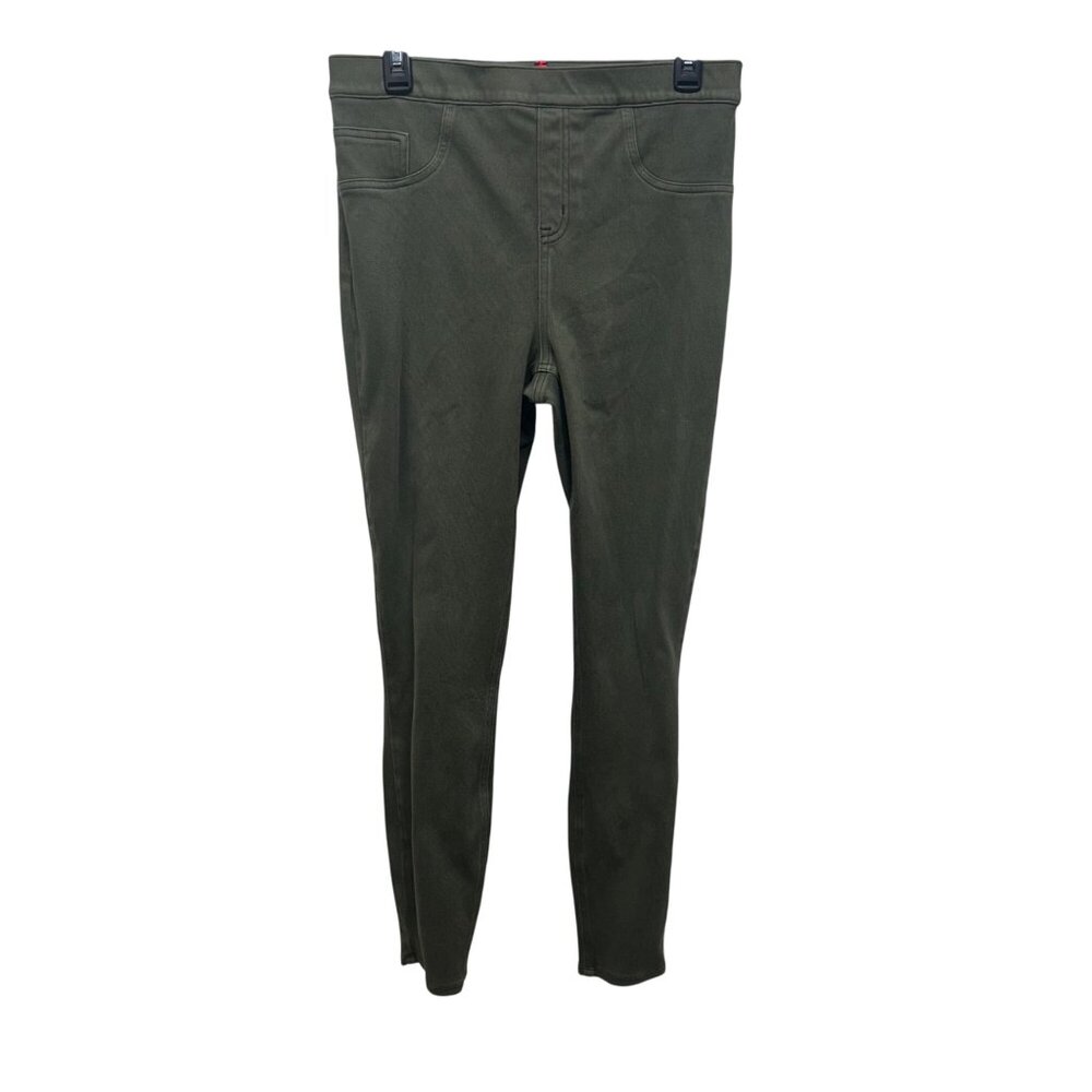 Spanx Olive Green High-Waisted Skinny Pants With Pockets Large Stretch Fabric